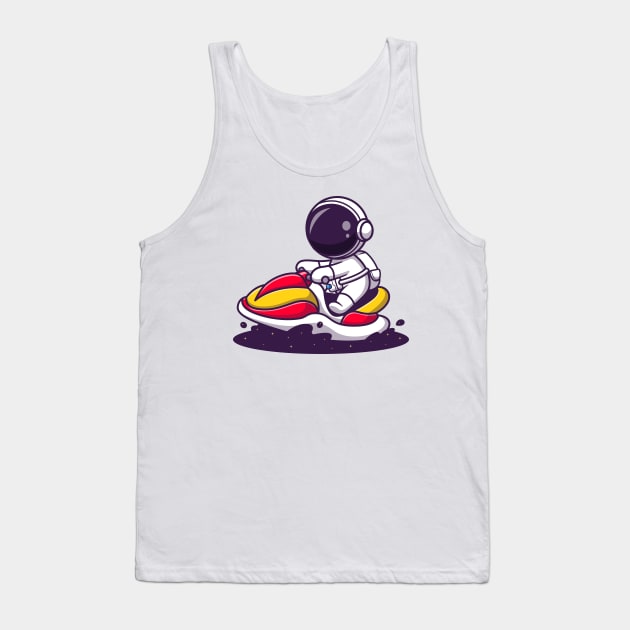 Cute Astronaut Riding Water Bike Jet Ski In Space Cartoon Tank Top by Catalyst Labs